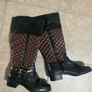 Stylish Black and Brown Quilted Women's Boots